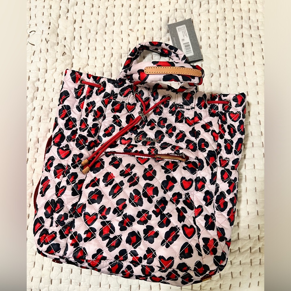 MZ Wallace Small Metro Convertible Backpack - Heart Leopard - pink red